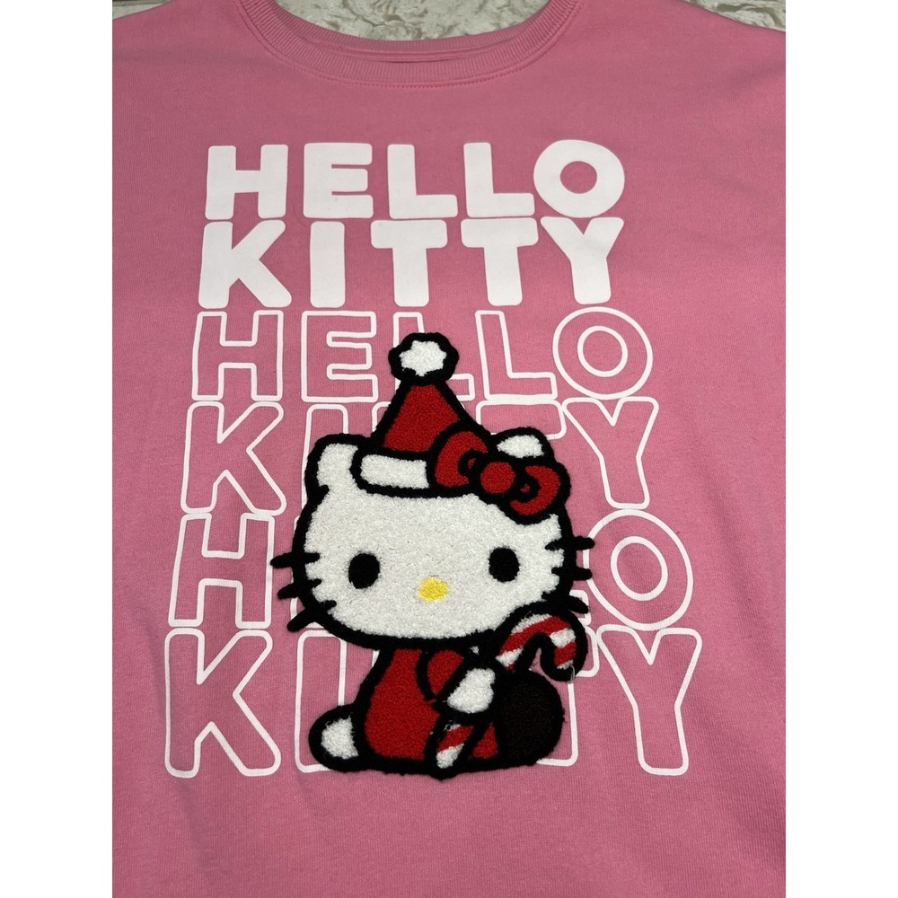 Sanrio Hello Kitty Pink Christmas Sweatshirt Medium Women's Embroidered Logo